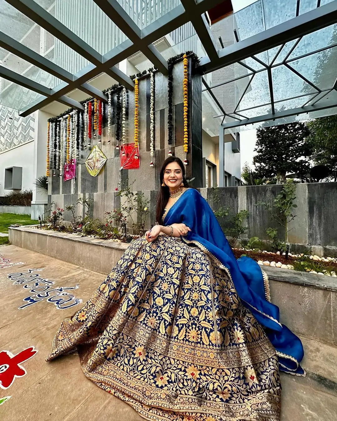 Indian TV Actress Sreemukhi in Traditional Blue Lehenga Choli